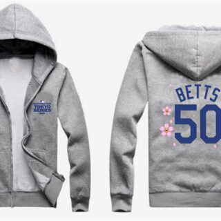 Men's Los Angeles Dodgers #50 Mookie Betts Gray 2025 Tokyo Series Full-Zip Hoodie