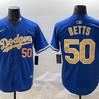 Men's Los Angeles Dodgers #50 Mookie Betts Royal 2025 Gold Collection Limited Stitched Baseball Jersey