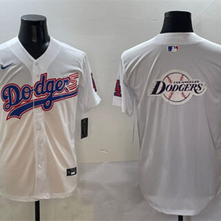 Men's Los Angeles Dodgers Team Big Logo White With American Flag Patch Limited Stitched Baseball Jersey