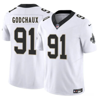 Men's New Orleans Saints #91 Davon Godchaux White 2025 F.U.S.E Vapor Limited Stitched Football Jersey