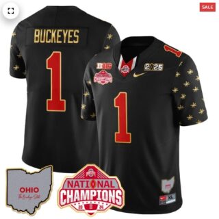 Men's Ohio State Buckeyes 2024 National Champions Limited Gold Jersey N1 #1 Buckeyes