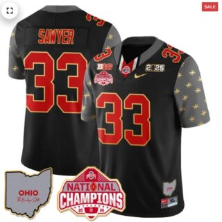 Men's Ohio State Buckeyes 2024 National Champions Limited Gold Jersey N1 Black Jack Sawyer 33