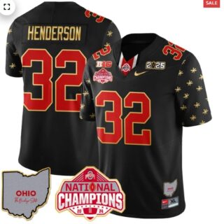Men's Ohio State Buckeyes 2024 National Champions Limited Gold Jersey N1 Black Limited Treveyon Henderson 32