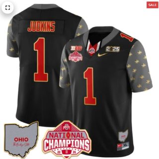 Men's Ohio State Buckeyes 2024 National Champions Limited Gold Jersey N1 Black Quinshon Judkins 1