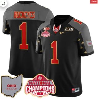 Men's Ohio State Buckeyes 2024 National Champions Limited Gold Jersey N1 Black Special #1 Buckeyes