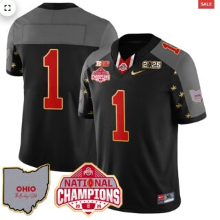Men's Ohio State Buckeyes 2024 National Champions Limited Gold Jersey N1 Black Special #1 Team