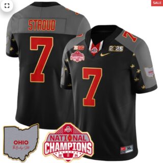 Men's Ohio State Buckeyes 2024 National Champions Limited Gold Jersey N1 Black Special C J Stroud 7