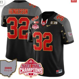 Men's Ohio State Buckeyes 2024 National Champions Limited Gold Jersey N1 Black Special Treveyon Henderson 32