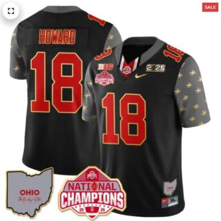 Men's Ohio State Buckeyes 2024 National Champions Limited Gold Jersey N1 Black Will Howard 18