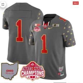 Men's Ohio State Buckeyes 2024 National Champions Limited Gold Jersey N1 Gray