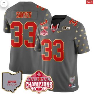 Men's Ohio State Buckeyes 2024 National Champions Limited Gold Jersey N1 Jack Sawyer 33