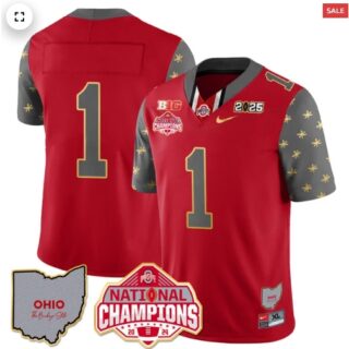 Men's Ohio State Buckeyes 2024 National Champions Limited Gold Jersey N1 Red #1 Team