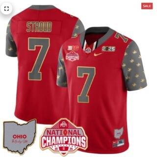 Men's Ohio State Buckeyes 2024 National Champions Limited Gold Jersey N1 Red C J Stroud 7