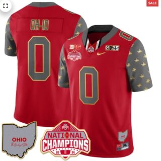 Men's Ohio State Buckeyes 2024 National Champions Limited Gold Jersey N1 Red OH-IO 0