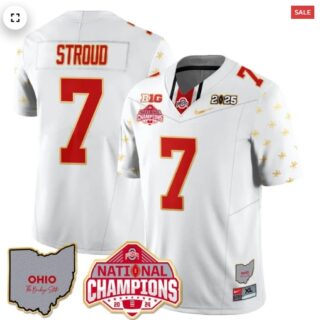 Men's Ohio State Buckeyes 2024 National Champions Limited Gold Jersey N1 White Limited C J Stroud 7