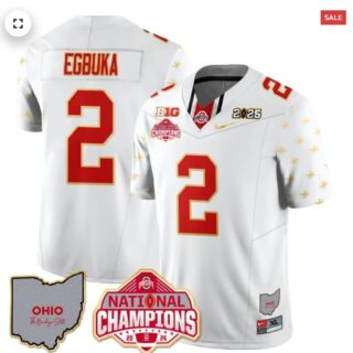 Men's Ohio State Buckeyes 2024 National Champions Limited Gold Jersey N1 White Limited Emeka Egbuka 2