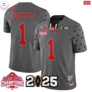 Men's Ohio State Buckeyes 2024 National Champions Limited Jersey N2 Gray #1 Buckeyes
