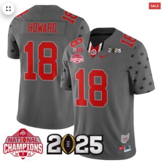 Men's Ohio State Buckeyes 2024 National Champions Limited Jersey N2 Gray Will Howard 18
