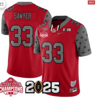 Men's Ohio State Buckeyes 2024 National Champions Limited Jersey N2 Red Jack Sawyer 33