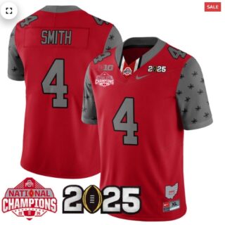 Men's Ohio State Buckeyes 2024 National Champions Limited Jersey N2 Red Jeremiah Smith 4