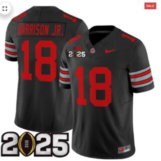 Men's Ohio State Buckeyes 'Heritage Stripe' 2025 CFP Final Patch Vapor Limited Jersey Black Marvin Harrison Jr.