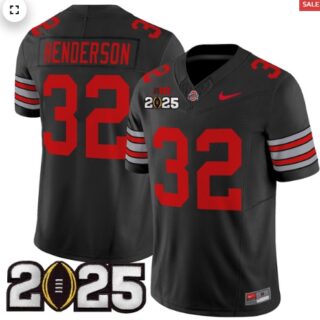 Men's Ohio State Buckeyes 'Heritage Stripe' 2025 CFP Final Patch Vapor Limited Jersey Black Treveyon Henderson
