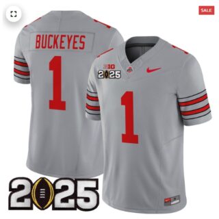 Men's Ohio State Buckeyes 'Heritage Stripe' 2025 CFP Final Patch Vapor Limited Jersey Gray #1 Buckeyes