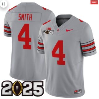 Men's Ohio State Buckeyes 'Heritage Stripe' 2025 CFP Final Patch Vapor Limited Jersey Gray Jeremiah Smith