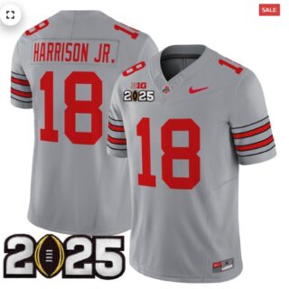 Men's Ohio State Buckeyes 'Heritage Stripe' 2025 CFP Final Patch Vapor Limited Jersey Gray Marvin Harrison Jr.