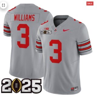 Men's Ohio State Buckeyes 'Heritage Stripe' 2025 CFP Final Patch Vapor Limited Jersey Gray Miyan Williams 3