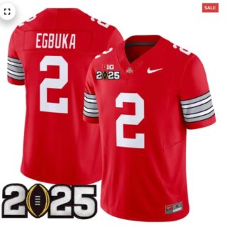 Men's Ohio State Buckeyes 'Heritage Stripe' 2025 CFP Final Patch Vapor Limited Jersey Red Emeka Egbuka