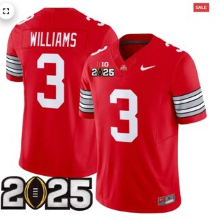 Men's Ohio State Buckeyes 'Heritage Stripe' 2025 CFP Final Patch Vapor Limited Jersey Red Miyan Williams
