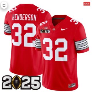 Men's Ohio State Buckeyes 'Heritage Stripe' 2025 CFP Final Patch Vapor Limited Jersey Red Treveyon Henderson