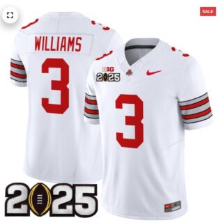 Men's Ohio State Buckeyes 'Heritage Stripe' 2025 CFP Final Patch Vapor Limited Jersey White Miyan Williams