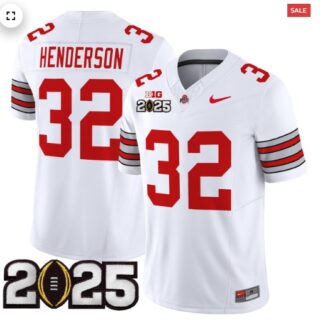 Men's Ohio State Buckeyes 'Heritage Stripe' 2025 CFP Final Patch Vapor Limited Jersey White Treveyon Henderson