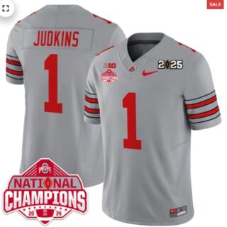Men's Ohio State Buckeyes 'Heritage Stripe' 2025 CFP Patch National Champions Jersey All GRAY Quinshon Judkins 1