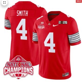 Men's Ohio State Buckeyes 'Heritage Stripe' 2025 CFP Patch National Champions Jersey RED Jeremiah Smith 4