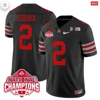 Men's Ohio State Buckeyes 'Heritage Stripe' 2025 CFP Patch National Champions Jersey black Emeka Egbuka 2