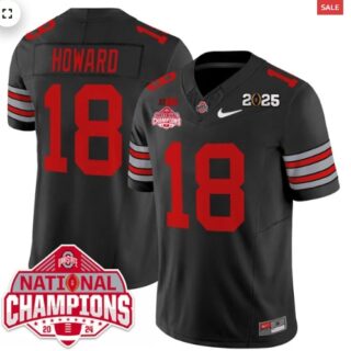 Men's Ohio State Buckeyes 'Heritage Stripe' 2025 CFP Patch National Champions Jersey black Will Howard #18