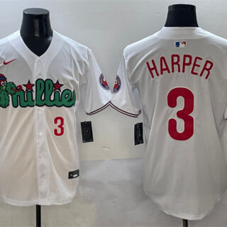Men's Philadelphia Phillies #3 Bryce Harper White Phanatic Limited Stitched Jersey 1