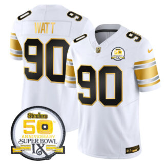 Men's Pittsburgh Steelers #90 T.J. Watt White Gold Stitched Limited Jersey