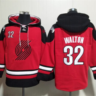 Men's Portland Trail Blazers #32 Bill Walton Red Lace-Up Pullover Hoodie