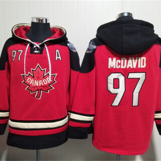 Men's Team Canada #97 Connor McDavid Red Black Ageless Must-Have Lace-Up Pullover Hoodie