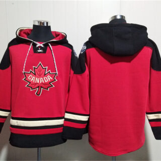 Men's Team Canada Blank Red Black Ageless Must-Have Lace-Up Pullover Hoodie