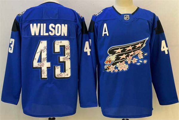 Men's Washington Capitals #43 Tom Wilson Blue Cherry Blossom With A Patch Stitched Hockey Jersey