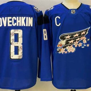 Men's Washington Capitals #8 Alex Ovechkin Blue Cherry Blossom With C Patch Stitched Hockey Jersey