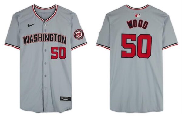 Men's Washington Nationals #50 James Wood Gray Limited Stitched Baseball Jersey