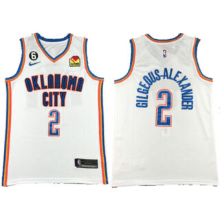 Men's Oklahoma City Thunder #2 Shai Gilgeous-Alexander White With NO.6 Stitched Basketball Jersey