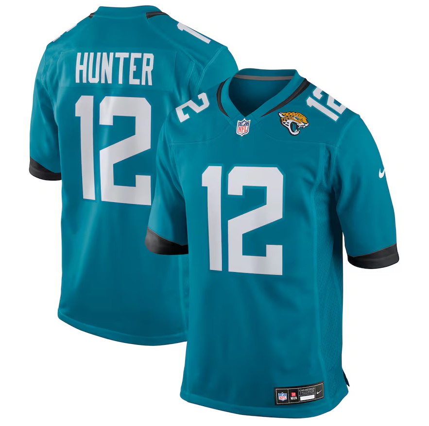 Men's #12 Travis Hunter Teal Jacksonville Jaguars 2025 NFL Draft First Round Pick Game Jersey