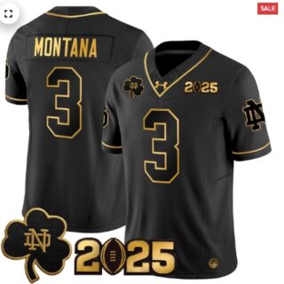 Notre Dame Fighting Irish 2025 CFP Final Patch Gold Vapor Limited Jersey Alternate # Joe Montana